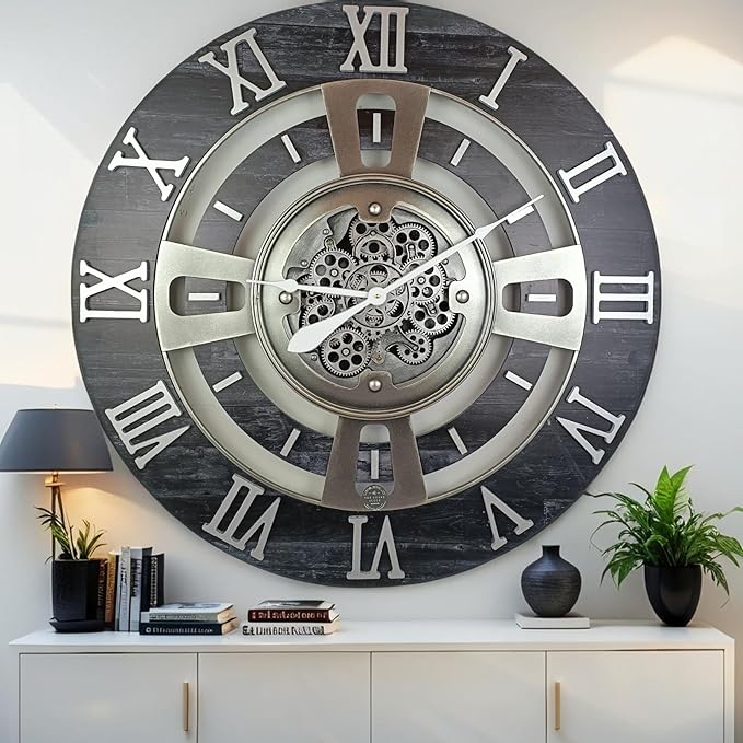 The Gears Clock Real Moving Gear Wall Clock England Line (Vintage Black, 36 inches (90 cm))