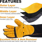 TOPDC Welding Gloves 16 Inches 932℉ Fire/Heat Resistant Leather Welding Gloves For Mig, Tig, Stick, Forge, BBQ, Grill, Fireplace, Wood Stove, Furnace, Oven, Animal Handling for Safe, Loving Pet Care