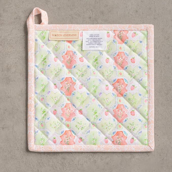 Maison d' Hermine Pot Holders 100% Cotton Potholders (8" x 8", Pack of 2) | Heat Resistant Hot Pads with Loop BBQ Cooking Baking Farmhouse Kitchen Handling Hot Pans Spring Summer - Bunny Party