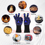 BBQ & Grill Gloves, Oven Gloves, 1472°F Silicone Oven Mitts Heat Resistant Grilling Gloves Fireproof Non-Slip for Barbecue Cooking Baking Smoking, 1-Pair (Blue, Medium)
