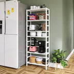 Bookshelf, 6-Tier Tall Bookcase Freestanding Bamboo Book Shelf Bathroom Storage Organizer with Adjustable Shelves, White