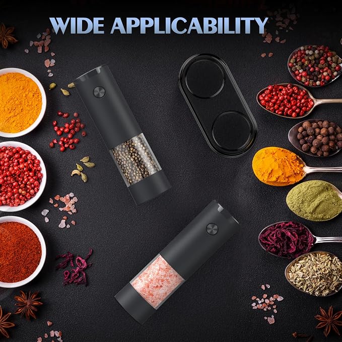 Electric Salt and Pepper Grinder Set Automatic Battery Pepper Mill Shakers Adjustable Coarseness Upgraded Larger Capacity with Led Home and Kitchen Appliances(Dark Gray)