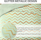 Sage Green/Gold Comforter Set Queen, Metallic Print Glitter Bedding Set Cute Shinny Bed Sets for Teen Girls Kids Women, 4 Piece (2 Pillowcases, 1 Decorative Pillow Sham)