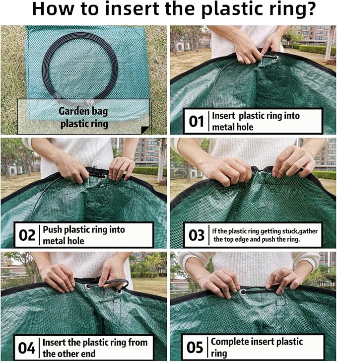 4 Pack 132 Gallons Reusable Yard Waste Bags with Double Bottom and Zipper Lid, Heavy Duty with 4 Handles, Garden Waste Container for Debris, Grass Clipping