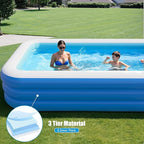 Inflatable Pool for Kids and Adults, 115" x 68" x 22" Blow Up Pools, Rectangular Family Swimming Pool