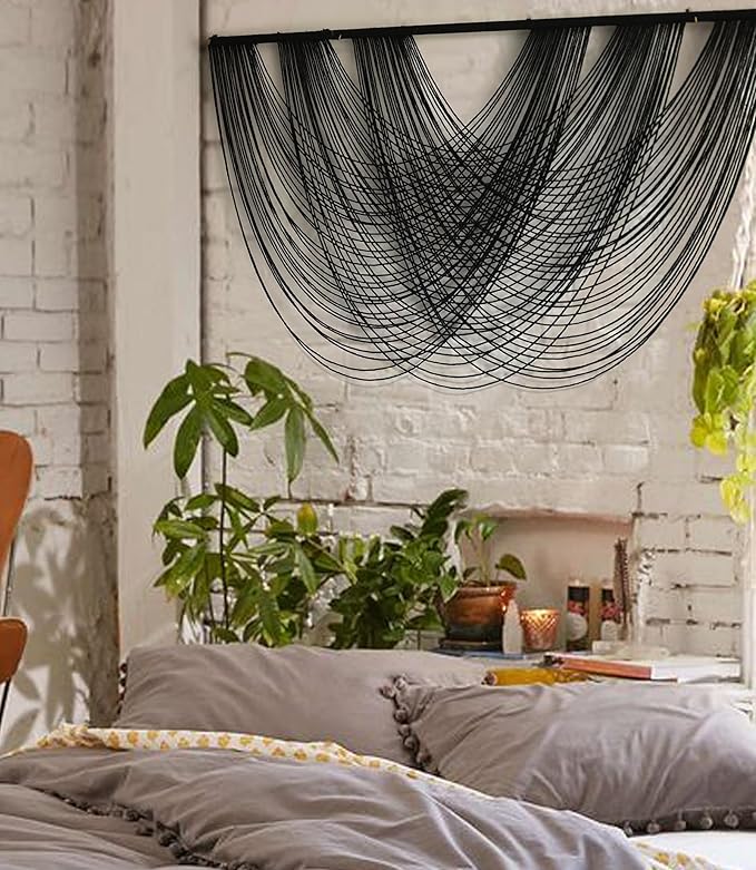 Flber Macrame Wall Hanging Black 59.00" W x 31.00" L Boho Wall Decor Large Boho Yarn Tapestry Living Room Bedroom Home Wall Décor