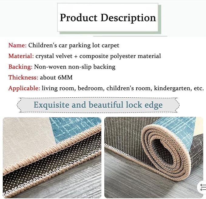 Kids Rug Play Mat Great for Playing with Cars and Toys,Educational Kid Road and Traffic City Life Carpet,Children Baby Fun Throw Rug for Bedroom Play Room,47X63Inch/120X160CM
