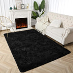 Super Soft Fluffy Shaggy Rugs 5x8 Feet for Living Room Bedroom, Fuzzy Plush Area Rugs for Girls Kids Room Nursery Home Decor, Furry Dorm Rug Cute Non-Slip Indoor Floor Carpet, Black