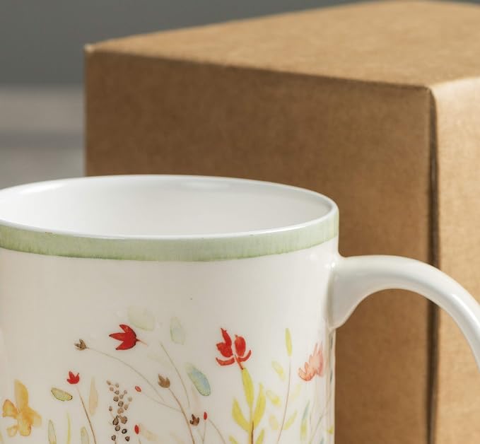 Maison d' Hermine Coffee Mug with Handles Tea Cups (12 Ounce, Pack of 1) | Fine Bone China Coffee Mugs for Hot Beverages Cappuccino Latte Home Restaurant Hotel Spring Summer -Colmar - Green
