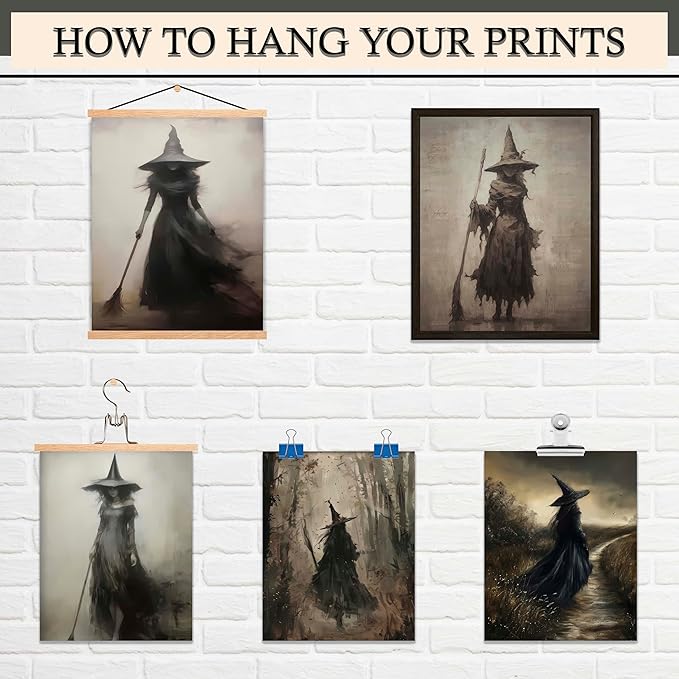 LANCHI95 6 Pcs 8x10in Vintage Rustic Witch Posters Halloween Wall Art Witch in The Forest Painting Prints Goth Dark Moody Wall Decor for Living Room Bedroom 8x10 in (UNFRAMED)