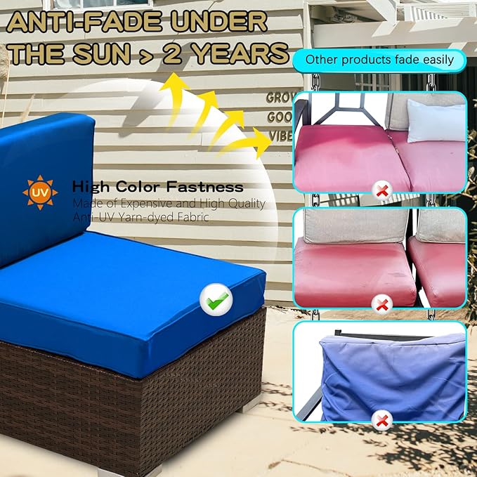 ClawsCover 14Pack Outdoor Patio Seat and Back Cushions Replacement Covers Fit for 7Pieces 6-Seater Wicker Rattan Sectional Couch Chair Furniture Set,Royal Blue-Include Cover Only (Large)