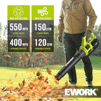 EWORK Cordless Leaf Blower and Hedge Trimmer Combo with 2 x 3.0Ah Batteries, Fast Charger, Electric Leaf Blowers for Lawn Care, 2-in-1 Electric Shrub/Bush Trimmer & Grass Shears