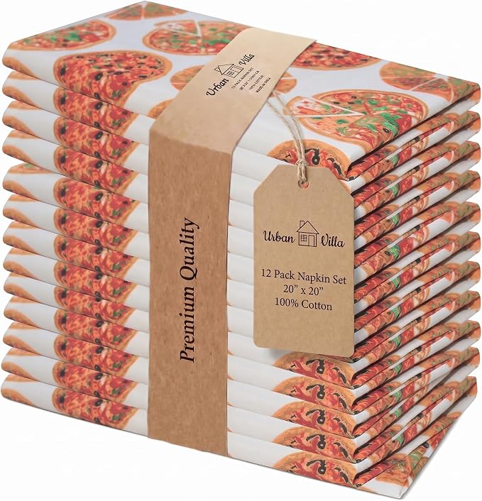 Urban Villa Cloth Napkins Cotton 20x20 (Set of 12) Pizza-Print