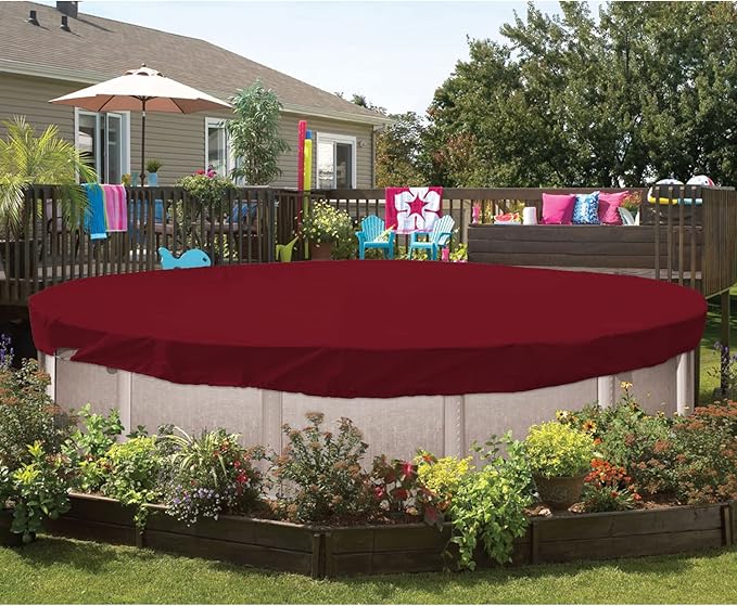 ECOOPTS 18 ft Waterproof Round Polyester Pool Cover for Above Ground Pools, Swimming Pool Cover Protector Winter Safety Cover (Red)