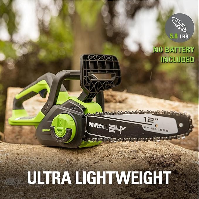 Greenworks 24V 12" Brushless Cordless Compact Chainsaw (Great For Storm Clean-Up, Pruning, and Firewood / 125+ Compatible Tools), Tool Only