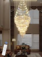Flashing God D40''X H110'' Modern Foyer Chandeliers for High Ceiling Raindrop Flush Mount Light Fixture for Foyer Crystal Pendant Light Dimmable Lighting with Remote Straircase Fixture
