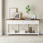 Tribesigns 70.8" Console Table with 3 Drawers, Farmhouse Entryway Table with Storage Shelf, Narrow Long Sofa Foyer Table for Entryway, Hallway (White/Brown)