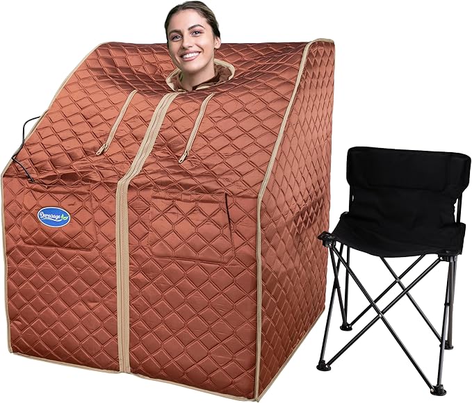 Durasage Personal Ultra Low Emf Portable Infrared Sauna Spa for Relaxation at Home, 30 Minute Timer, with Handheld Remote Control, Heated Footpad and Chair (Copper, DIF-6000)
