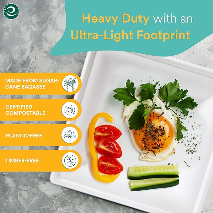 ECO SOUL Compostable Paper Plates 8 Inch (100 Count) Heavy Duty Disposable Dessert Plates, Eco-Friendly Sugarcane Bagasse Small Plates For Appetizer- White