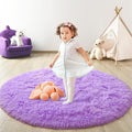 Purple Round Rug for Bedroom, Super Fluffy Circle Rugs for Baby Nursery, 4'X4' Feet Furry Carpet for Children Kids Room, Cute Soft Shaggy Rug for Girls Home Decor, Fuzzy Plush Carpets for Dorm