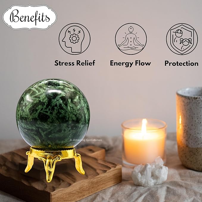 Amazing Gemstone Flower Stone Crystal Ball with Stand - 2 Inches Crystal Sphere Meditation Balls for Witchcraft and Decorative Balls