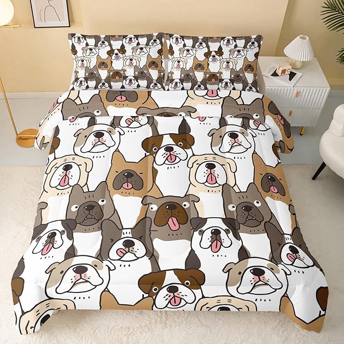 Kawaii Dog Comforter Twin Size,Dogs Comforter Set for Kids Teens Girls Boys,3Pcs Bedding Set Printed Comforter with 2 Pillowcases,Down Alternative,Soft and Lightweight，Twin Size