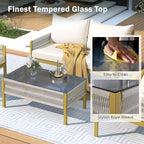 4 Piece Patio Furniture Set, Outdoor FSC Certified Acacia Wood Conversation Set, All-Weather Rope Sofa Set w/Tempered Glass Table, Loveseat for Lawn Balcony Poolside, Backyard, Backyard
