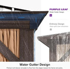 PURPLE LEAF 12' X 12' Outdoor Hardtop Gazebo Permanent Outside Heavy Duty Sun Shade Deck Canopy for Patio All Weather Aluminum Metal Roof Backyard Pavilion with Netting and Curtains