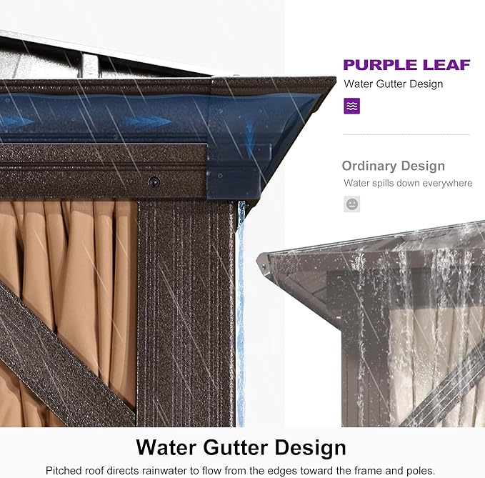 PURPLE LEAF 14' X 24' Outdoor Hardtop Gazebo Patio Wide Aluminum Frame Galvanized Steel Double Roof with Heavy Duty Netting and Curtains for Permanent Hard Top Pavilion Screen,Khaki