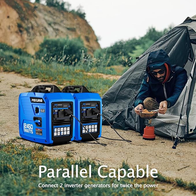 2450-Watt Portable Inverter Generator for Home Use, 1.6Gallon Large Fuel Tank Up to 8.3 Hours Use, 120V Gas Powered Generator Super Quiet - EPA Compliant