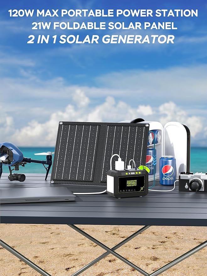 MARBERO 88.8Wh Solar Generator with 21W Solar Panel Included Portable Power Station 80W 110V 120W Max for Camping Outdoor Hiking Fishing Emergency