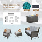 Yechen Patio Conversation Set 9 Seats with 44" Propane Gas Fire Pit Table - 8 Pcs Outdoor Wicker Furniture Set with Lid & Wind Shields - Sectional Sofa Set for Porch,Backyard