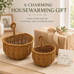 2 Pack Hanging Wall Storage Basket, Woven Rattan Organizer，COFFEE BROWN | Rustic Hand woven wall organizer with hook for kitchen, bathroom and entryway storage, Space-saving decor for modern homes