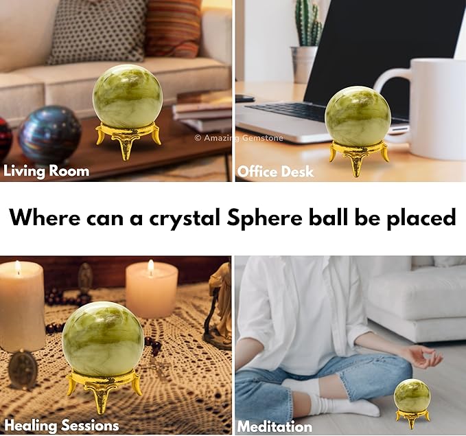Amazing Gemstone Serpentine Crystal Ball with Stand - 2 Inches Crystal Sphere Meditation Balls for Witchcraft and Decorative Balls