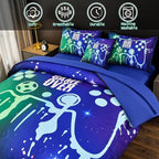 DORCAS Gamer Comforter Set with Sheets for Boys,Twin Size Gamer Bedding Set Boys,6 Pieces Graffiti Green Gaming Comforter Set for Boys Kids Teens(Green&Blue, Twin)