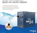 SteamSpa 10.5kW Steam Sauna Generator Executive Bundle 240V Steam Generator with Touch Pad, Steamheads, Pressure Relief Valve, Built-in Auto Drain, LED Light, Filter and Quick Install Kit EXT1050BN