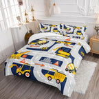 Axolotl Cartoon Excavator Bedding Set Queen,Tractor Truck Bedding Set,Boys Construction Bedding Set,Yellow Vehicles Truck Comforter Construction Site Decor for Kids Boys Teens,1 Quilt 2 Pillowcases