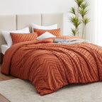 CozyLux Full Size Comforter Set Burnt Orange - 3 Pieces Terracotta Boho Tufted Shabby Chic Bedding Comforter Set for All Seasons, Chevron Bedding Sets with Comforter & 2 Pillow Shams