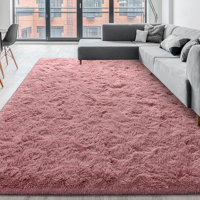 Super Soft Fluffy Shaggy Rugs for Living Room Bedroom, Fuzzy Plush Area Rugs for Girls Kids Room Nursery Home Decor, Furry Dorm Rug Cute Non-Slip Indoor Floor Carpet 4x6 Feet, Blush