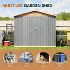 8x6FT Metal Shed & Outdoor Storage Shed, Steel Tool Multi-Used Shed with Vents,Lockable Doors,Window,Compact Tool Shed for Backyard, Patio, Lawn and Garden Various Storage(Matte Gray)