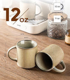 GBhome 12 oz Handmade Stoneware Coffee Mugs Set of 6 with Handles | Coffee Cups for Latte, Tea, Cocoa & Milk, Ideal for Daily Use&Gifts, Microwave & Dishwasher Safe, Desert Sage