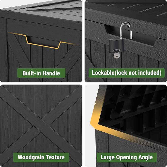 Mars Villa 31 Gallon Deck Box, Outdoor Storage Box Waterproof, Outside Resin Storage Bin for Outdoor Patio Furniture Cushions, Pool Supplies, Garden Tools, UV-Resistant and Weatherproof, Black Barn