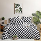Wellboo Black White Plaid Comforter Sets King Women Men Black and White Checkerboard Grid Bedding Comforters Cotton Boys Girls Modern Black Checkered Geometric Quilts Luxury Abstract White Bedding