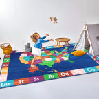 LIVEBOX Educational USA Map Kids Nursery Rug, 4x6 Ft Baby Playmats for Infant and Toddlers, Non-Slip Alphabet Kids Rug Mat for Playroom, Classroom, ABC Kids Room Rug for Bedroom
