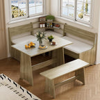 PAKASEPT Corner Breakfast Nook Table Set Kitchen Bench with Soft Cushion | Farmhouse Wood Dining Set,Reversible L-Shaped Corner Bench,Lift-Top Hidden Storage,Soft Padded Cushions,Space-Saving Design