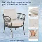 Furniture 4-Piece Outdoor Patio Conversation Seating for 5 Person and Coffee Table, Rattan Chair Wicker Sofa Bistro Sets for Porch, Backyard and Garden, Grey