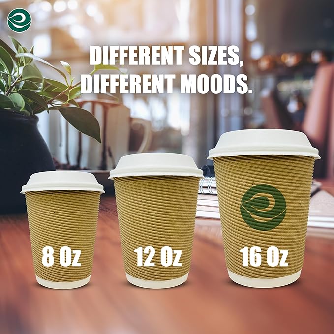ECO SOUL 16oz Compostable Ripple Cups (25 Pack) – Biodegradable Paper Cups, Non-Toxic Disposable Cups for Hot Drinks, To-Go Coffee Cups, Eco-Friendly & Ripple Paper Cups