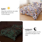 Mooreeke Glow in The Dark Twin Plush Fleece Comforter Bed Set, Soft & Warm 2 Piece Bed in A Bag with Sham, Velour Velvet Grey Excavator Highway Boys Kids Bedding Set, Fluffy Fuzzy Polar Cozy