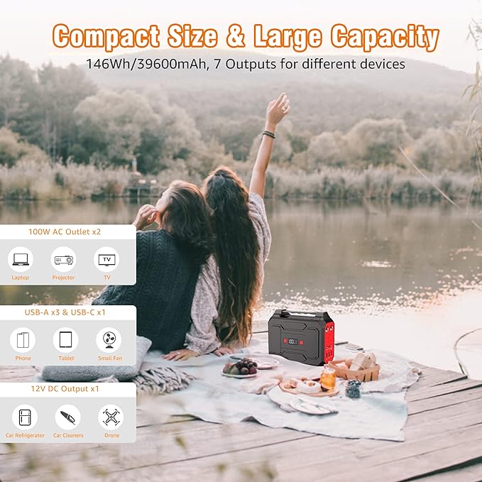 Apowking 146Wh Portable Power Bank with AC Outlet & 40W Foldable Solar Panel, Portable Laptop Charger 110V/100W with USB & DC Output for Camping, Home Emergency, Traveling, RV Trip