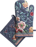 Maison d' Hermine 100% Cotton Oven Mitt & Pot Holder Set (7.5"x13" & 8"x8") | Heat Resistant BBQ Cooking Gloves with Loop Baking Grilling Kitchen Home Farmhouse Thanksgiving Christmas - Christmas Joy